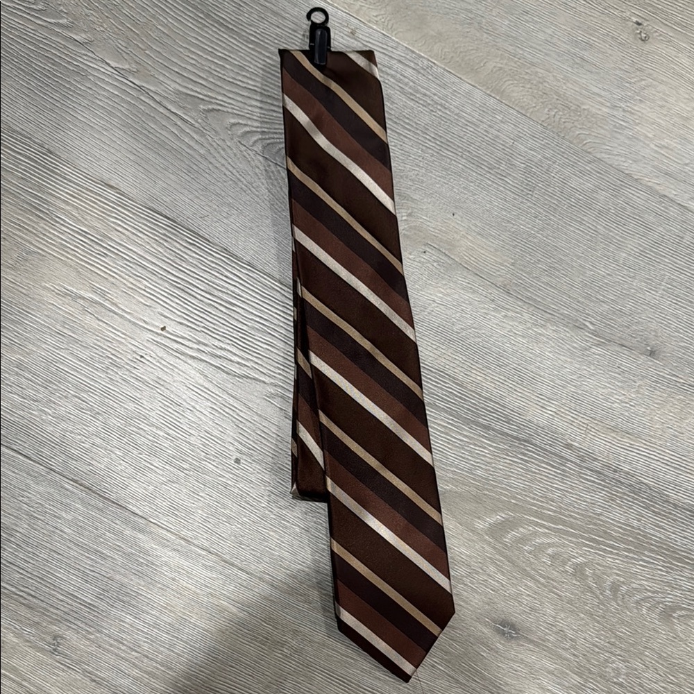 NEW Nicola Ferri Milano 100% silk brown silver and gold striped tie